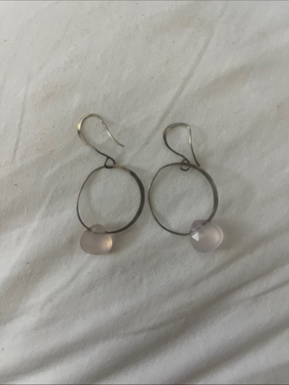 Teardrop Rose Quartz Hoop Earrings